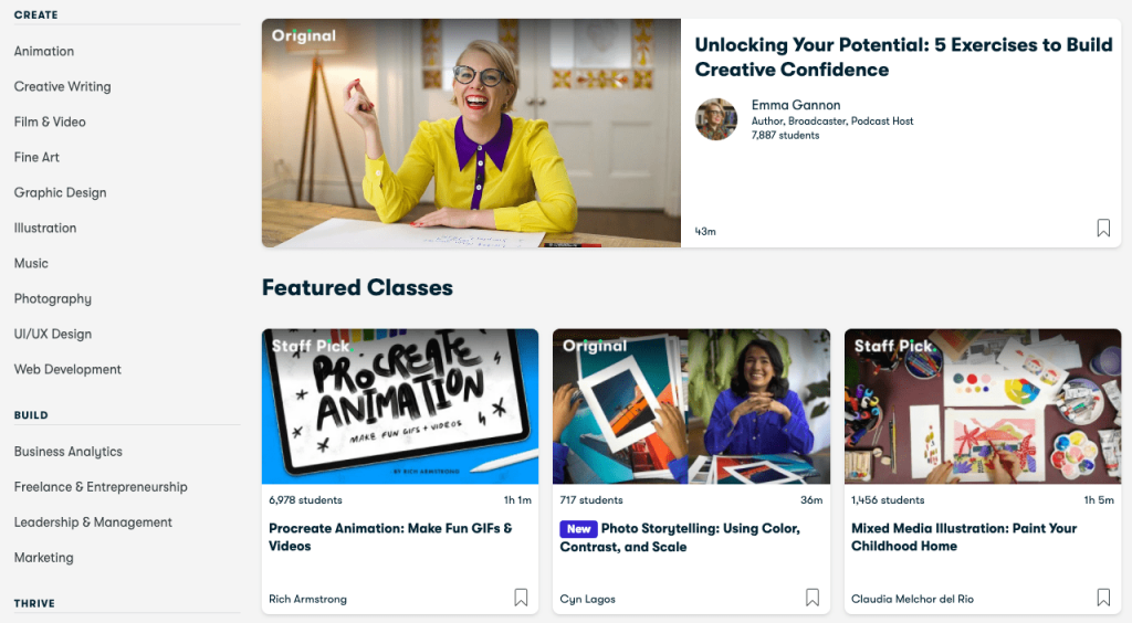 skillshare course categories